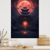 Yin und Yang Bridge und Tempel im Cyberpunk-Neon Poster (Küche)