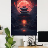 Yin und Yang Bridge und Tempel im Cyberpunk-Neon Poster (Heimbüro)