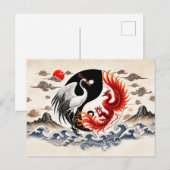 Yin und Yang Crane und Phoenix im asiatischen Kuns Postkarte (Vorne/Hinten)