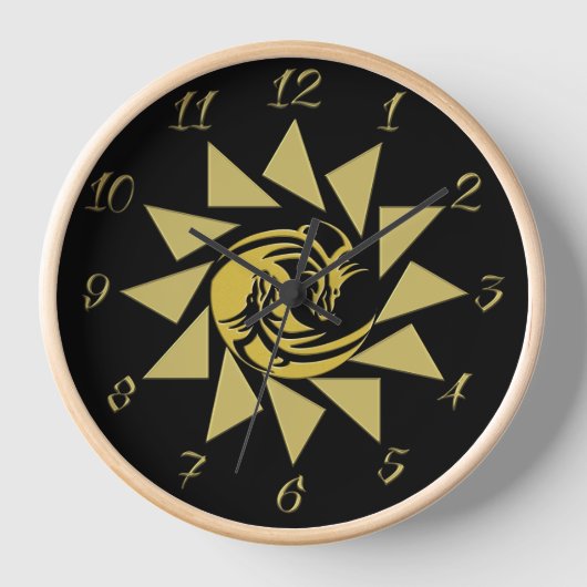 Yin und Yang Gold und schwarzer Drache Uhr (Vorderseite)