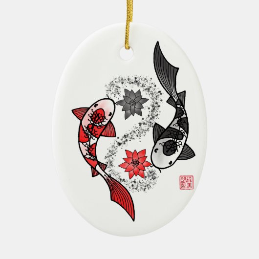 Yin und Yang Koi Fish Keramik Ornament (Vorne)