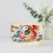 Yin und Yang Koi und Phoenix im asiatischen Stil Postkarte (Stehend Vorderseite)