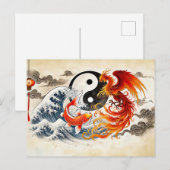 Yin und Yang Koi und Phoenix im asiatischen Stil Postkarte (Vorne/Hinten)
