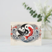 Yin und Yang Panda und Koi im asiatischen Stil Postkarte (Stehend Vorderseite)