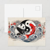 Yin und Yang Panda und Koi im asiatischen Stil Postkarte (Vorne/Hinten)