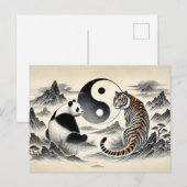 Yin und Yang Panda und Tiger im asiatischen Kunsts Postkarte (Vorne/Hinten)