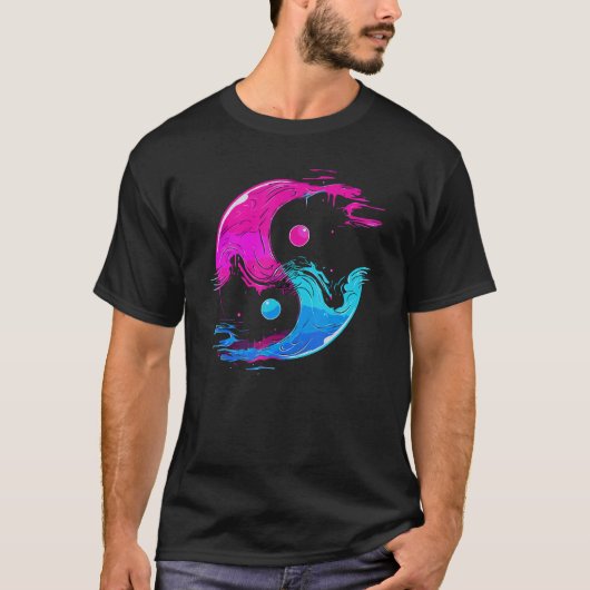 Yin und Yang Qi Gong Tai Chi Synthwave Fusion Wate T-Shirt (Vorderseite)