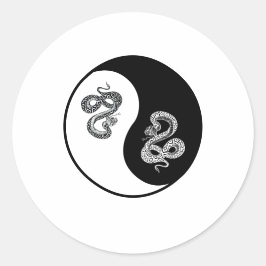 Yin und Yang Schlangendesign auf weißem Hintergrun Runder Aufkleber (Vorderseite)
