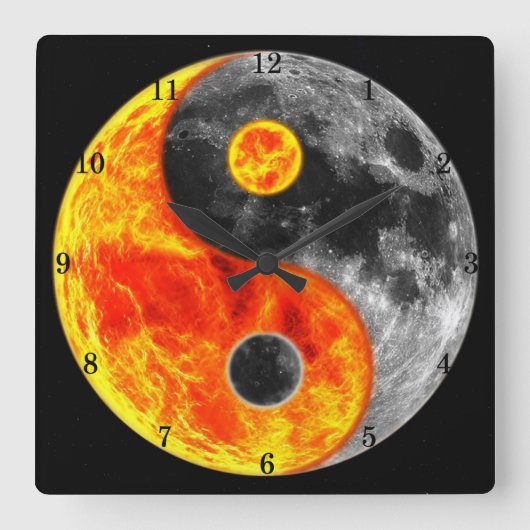 Yin und Yang, Sun und Mond Quadratische Wanduhr (Vorderseite)