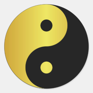 Yin und Yang-Symbol   Goldasiatischer Runder Aufkleber