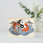 Yin und Yang Tiger und Koi im asiatischen Stil Postkarte (Stehend Vorderseite)