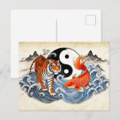Yin und Yang Tiger und Koi im asiatischen Stil Postkarte (Vorne/Hinten)