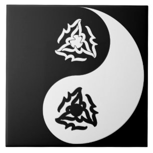 Yin und Yang Zeichen in Schwarz und Weiß Fliese