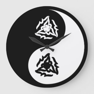 Yin und Yang-Zeichen in Schwarz und Weiß Große Wanduhr
