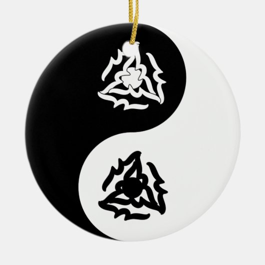 Yin und Yang-Zeichen in Schwarzweiß Keramik Ornament (Vorne)