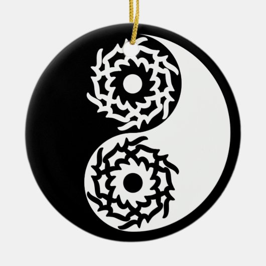 Yin und Yang-Zeichen in Schwarzweiß Keramikornament (Vorne)
