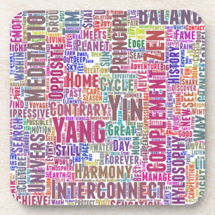 Yin Yan Nuage de Mots Text Interconnection Getränkeuntersetzer