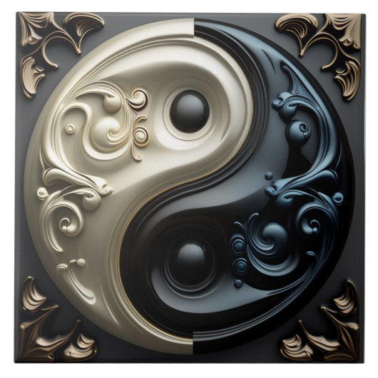 Yin Yang 3D Effect Keramik Tile Fliese (Vorderseite)