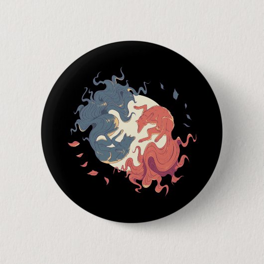 Yin Yang Animal Art, Spirit Wölfe Button (Vorderseite)