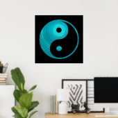 Yin Yang Aquamarin Blue Aqua Spiral Template Black Poster (Heimbüro)