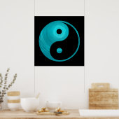 Yin Yang Aquamarin Blue Aqua Spiral Template Black Poster (Küche)