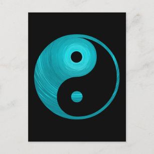 Yin Yang Aquamarin Blue Aqua Spiral Template Black Postkarte