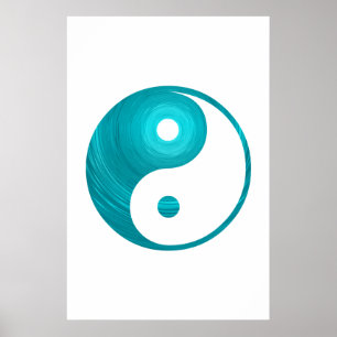 Yin Yang Aquamarin Blue Aqua Spiral Template Yin-Y Poster
