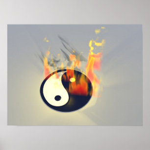 Yin Yang auf Feuer Poster