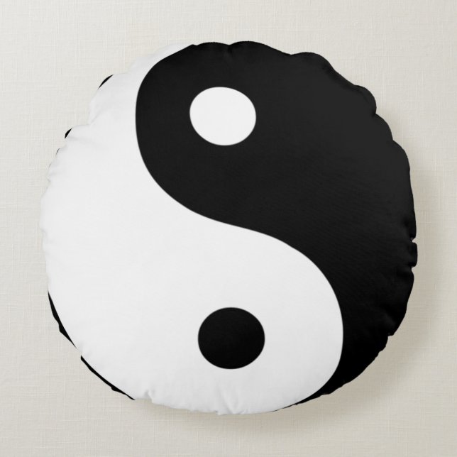 Yin-Yang B&W rundes Kissen (Vorderseite)