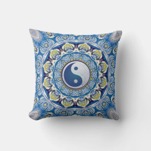 Yin Yang Balance Leben Blau Gelb Mandala Kissen