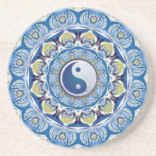 Yin Yang Balance Life Blue Yellow Mandala Getränkeuntersetzer (Vorne)