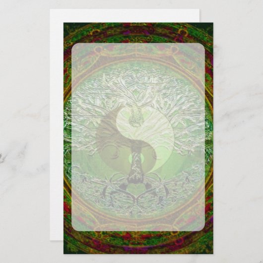 Yin Yang Baum des Leben-Grüns Briefpapier (Vorne/Hinten)