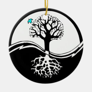 Yin Yang Baum des Leben-Schwarzen u. des Weiß Keramik Ornament