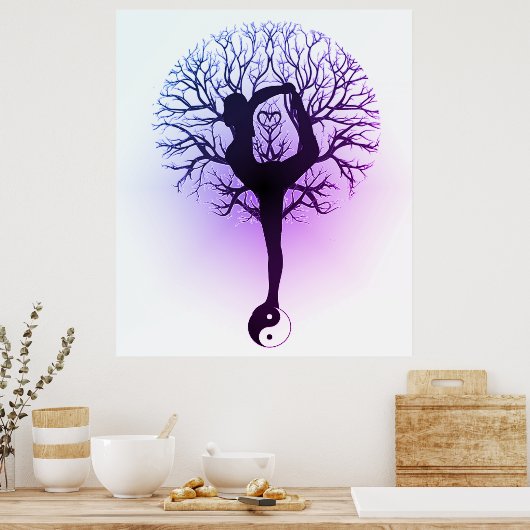 Yin Yang, Baum des Lebens, Frauen, Yoga Lila Poster (Küche)