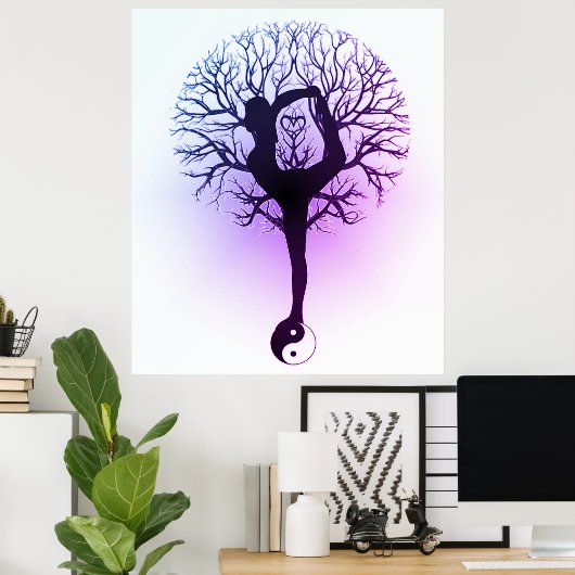 Yin Yang, Baum des Lebens, Frauen, Yoga Lila Poster (Heimbüro)