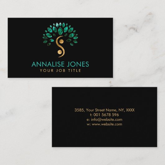 Yin Yang-Baum - Malachite-Blätter Visitenkarte (Vorne/Hinten)