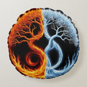 Yin Yang Baum-Motiv, das das Gleichgewicht des Feu Rundes Kissen