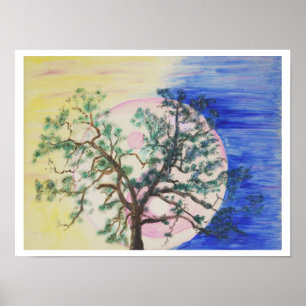Yin Yang Baum Poster, Mond, Originaldesign Poster