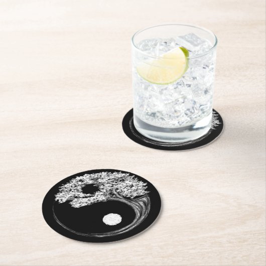 Yin Yang-Baum Runder Pappuntersetzer (Vor Ort)