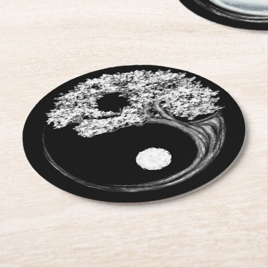 Yin Yang-Baum Runder Pappuntersetzer (Angewinkelt)