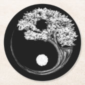 Yin Yang-Baum Runder Pappuntersetzer (Vorderseite)