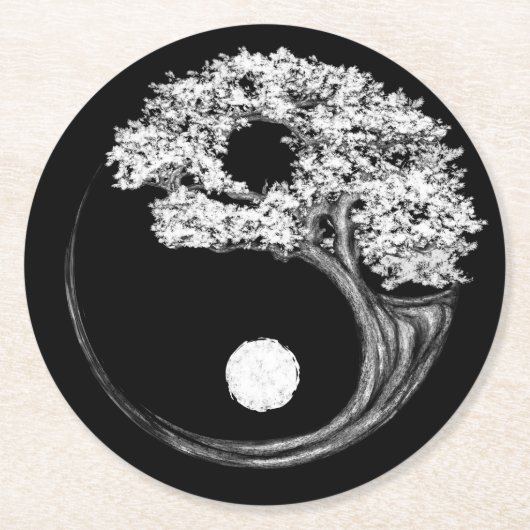 Yin Yang-Baum Runder Pappuntersetzer (Vorderseite)