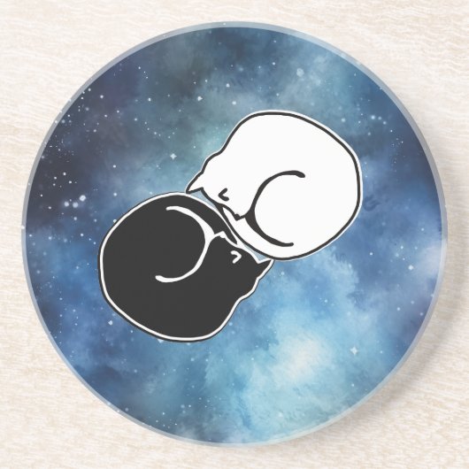 Yin Yang Black and White Cats Kätzchen aufgerollt Getränkeuntersetzer (Vorne)