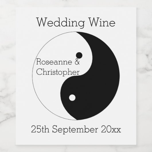 Yin Yang Black and White Design Wedding Weinetikett (Einzelnes Label)