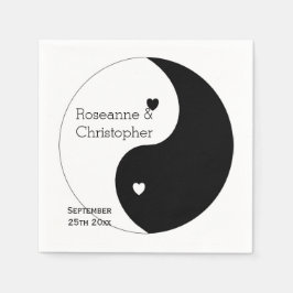 Yin Yang Black and White Hearts Design Wedding Serviette