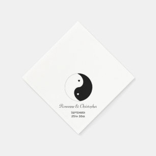 Yin Yang Black and White Hearts Wedding Serviette