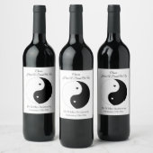Yin Yang Black and White Hearts Wedding Wine Label Weinetikett (Flaschen)