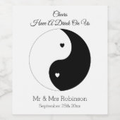 Yin Yang Black and White Hearts Wedding Wine Label Weinetikett (Einzelnes Label)