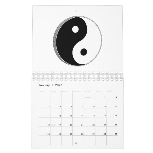 Yin Yang Black and White Symbol Kalender (Jan 2026)