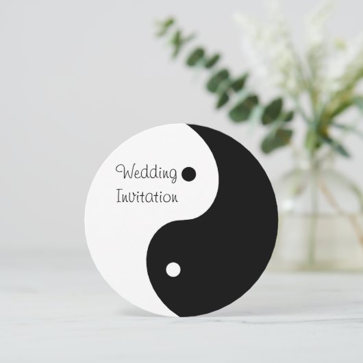 Yin Yang Black and White Wedding Einladung (Stehend Vorderseite)
